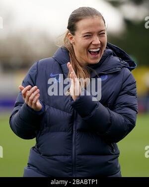 Chelsea's Fran Kirby joins her team-mates on the pitch to watch the warm up Stock Photo