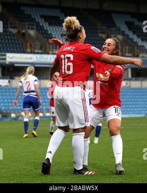 Manchester United's Lauren James celebrates after scoring her sides first goal Stock Photo