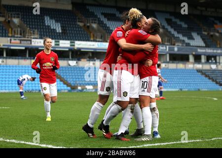 Manchester United's Lauren James celebrates after scoring her sides first goal Stock Photo