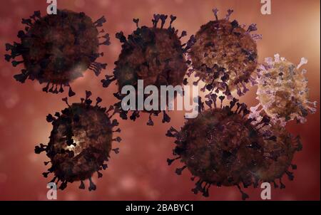 coronavirus covid19 inside the body microscopic illustration, 3D render ...