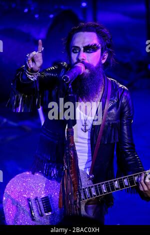 The Mexican rock band Moreratto of the glam metal genre offered a concert of their music in the palenque ring of the Sonora Livestock Expo Stock Photo