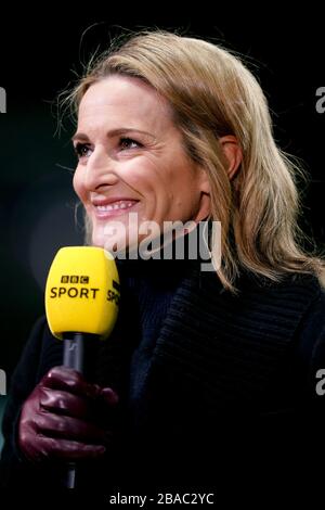 BBC Sport Presenter Gabby Logan prior to the beginning of the match Stock Photo