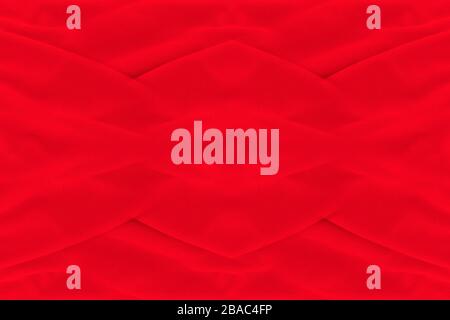 Red fabric texture background. Abstract cloth backdrop with soft waves. Stock Photo