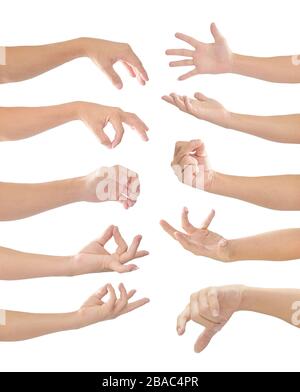 Male hand gesture and sign collection isolated on white background with clipping path. Stock Photo