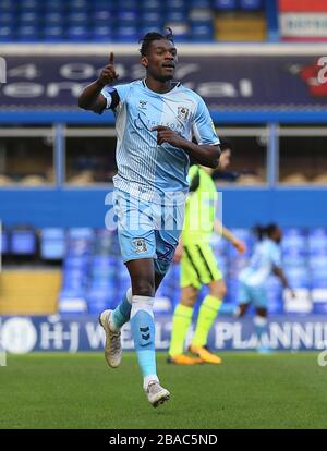 Coventry City's Amadou Bakayoko celebrates scoring his side's first goal of the game Stock Photo