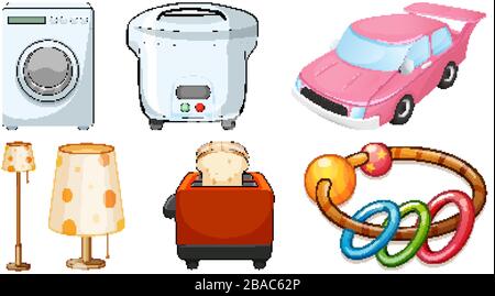 Large set of appliances on white background illustration Stock Vector