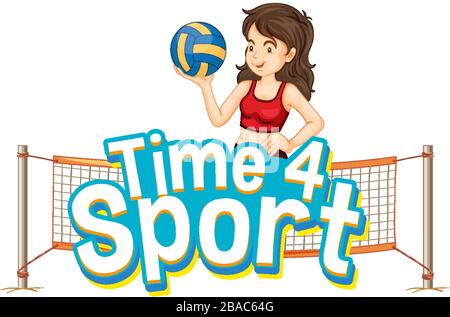 Font design for word time for sport with girl playing volleyball illustration Stock Vector