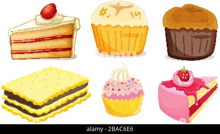 Big set of different menu for desserts on white background illustration Stock Vector