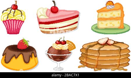 Big set of different menu for desserts on white background illustration Stock Vector