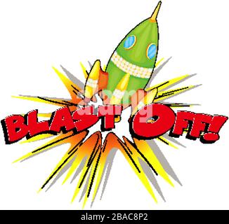 Font design for word blast off with rocket shooting off illustration Stock Vector
