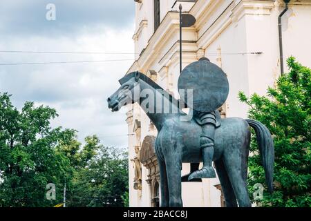 Brno, Czech Republic - June 21, 2019 : Church of St. Thomas square Equestrian Statue of Margrave Jobst of Luxembourg Stock Photo