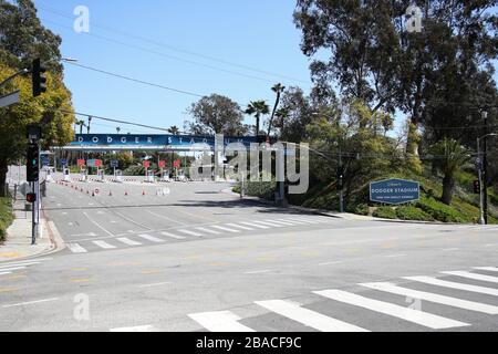 A general view of the Gate A entrance at Dodger Stadium, Saturday