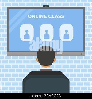 online class video conference, stay at home, work from home, lockdown vector asset Stock Vector