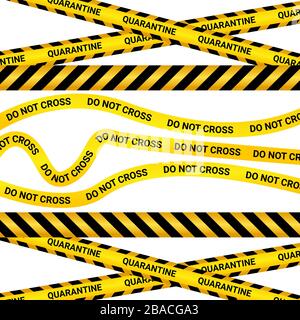 Illustration vector graphic of quarantine tape isolated on black background. warning sign of quarantine. Stock Vector