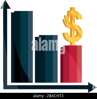 diagram bars decrease money business stock market crash vector illustration isolated icon Stock Vector
