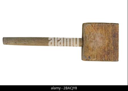 Old wooden mallet (hammer). on a white background. isolated Stock Photo