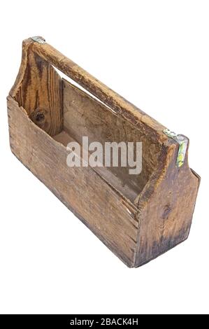 Empty Vintage WoodenTool Box.  Isolated on a white background. Stock Photo