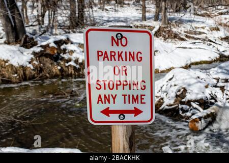 Do Not Park in the River Street Sign in the River Stock Photo