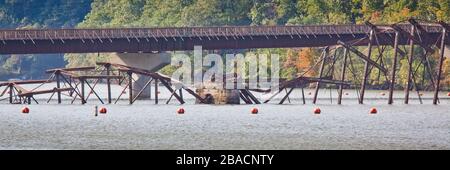 Old Iron Bridge in Monongalia County over the Cheat River near Morgantown, West Virginia Stock Photo