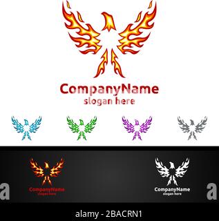 Eagle Logo with Fire and Flame Concept Vector Design Stock Vector