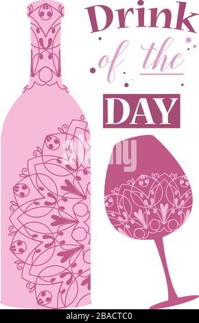 The beauty violet bottle and glass for delicious wine and beer. Vector Stock Vector