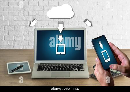 LIVE STREAMING Backup Download Computing Digital Data transferring , STREAMING Download Backup Stock Photo