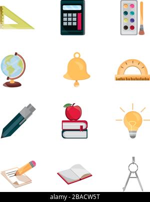 education supply study school stationery icons set vector illustration isolated icon Stock Vector
