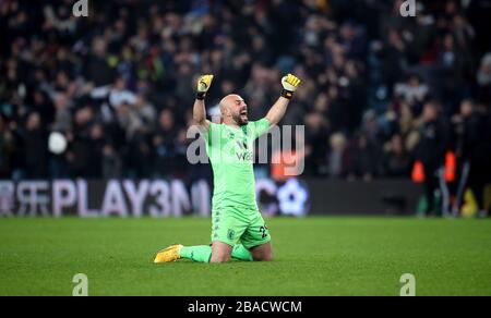 Aston Villa goalkeeper Pepe Reina reacts after the final whistle Stock Photo