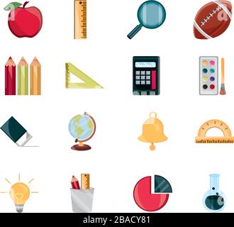 education supply study school stationery icons set vector illustration isolated icon Stock Vector