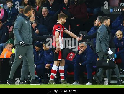 Southampton's Stuart Armstrong leaves the pitch injured Stock Photo