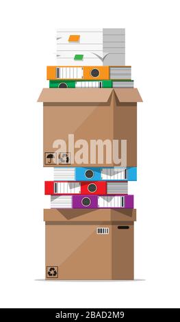 Pile of documents file folders and cardboard boxes Stock Vector