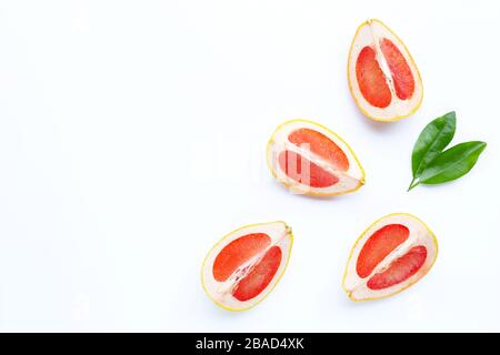 High vitamin C. Juicy grapefruit slices on white background. Stock Photo