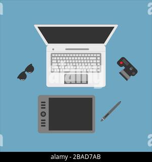 workplace for freelance, work from home, stay at Stock Vector