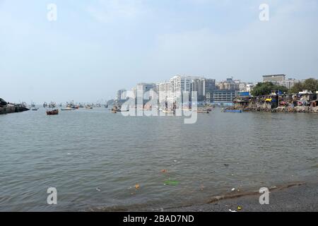 Fishing boats at Colaba fishing village, southern end of Mumbai city, India Stock Photo