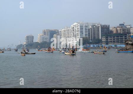 Fishing boats at Colaba fishing village, southern end of Mumbai city, India Stock Photo