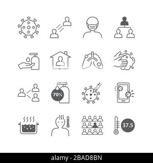 icons set coronavirus covid-19 thin line design. Stock Vector