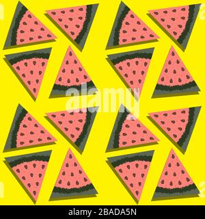 seamless pattern of a piece of watermelon on a yellow background. Vector image Stock Vector