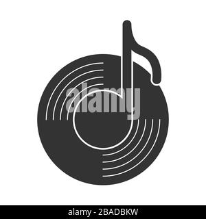 Vector music player icon for websites, apps, and logos. Note on the disk background. Stock Vector