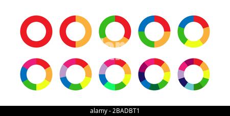 set of colored pie charts for 1,2,3,4,5,6,7,8,9,10 steps or sections to illustrate a business plan, infographic, reporting. Simple design, stock vecto Stock Vector