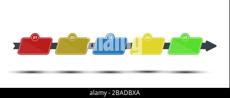 5 step color infographic, stage or level to illustrate business plan, reporting, development concept. Simple design, stock vector illustration. Stock Vector