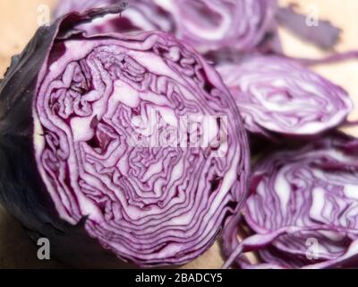 A close up of a sliced purple cabbage Stock Photo
