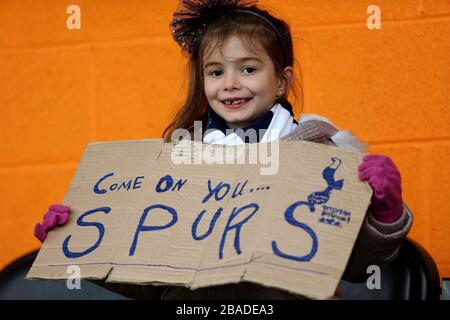 Tottenham Hotspur fan with a Come On You Spurs sign Stock Photo