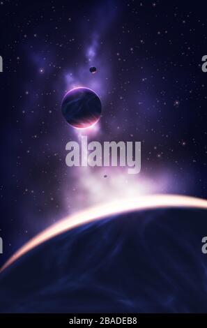 A vector illustration of the planets in the universe with nebula as a background. Stock Vector