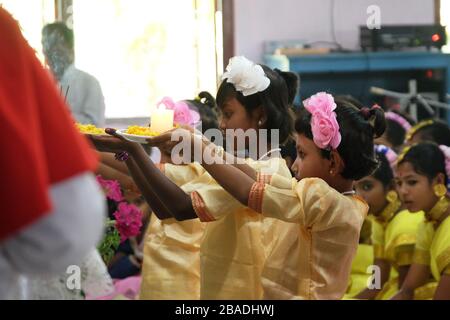 Mass at Our Lady of Lourdes Church in Kumrokhali, West Bengal, India Stock Photo