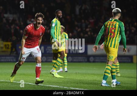 Charlton Athletic's Tom Lockyer (left) celebrates scoring his side's second goal of the game Stock Photo