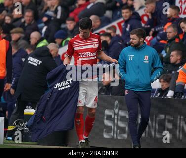 Middlesbrough's Daniel Ayala goes off injured Stock Photo - Alamy