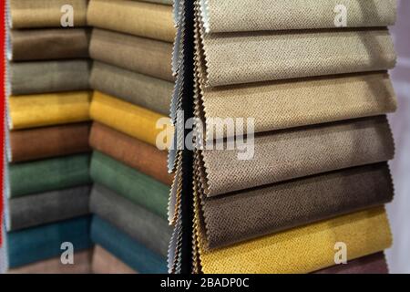 Upholstery fabric samples. Fabric for a furniture upholstery. Textile industry Stock Photo