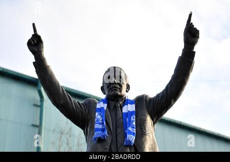 A general view of the Johnny King statue outside Prenton Park Stock Photo