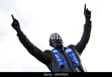 A general view of the Johnny King statue outside Prenton Park Stock Photo