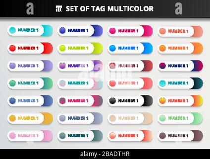 Set of bookmarks, stickers, labels, tags multicoloured rounded geometric circles on white background. Vector illustration Stock Vector
